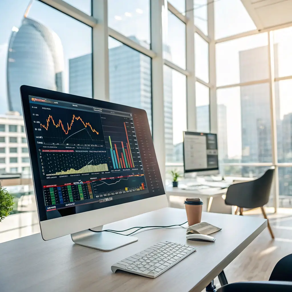 AI is used in finance to detect fraud and manage risk. A financial analyst is using AI to analyze market trends.